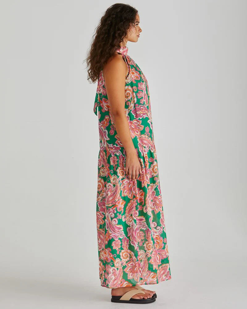 Malia Halter Maxi Dress - Green Pink Floral
