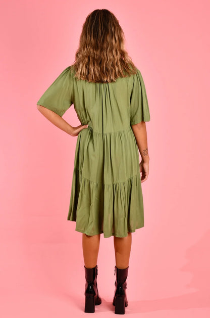 Victoria Short Sleeve Button Up Dress - Green