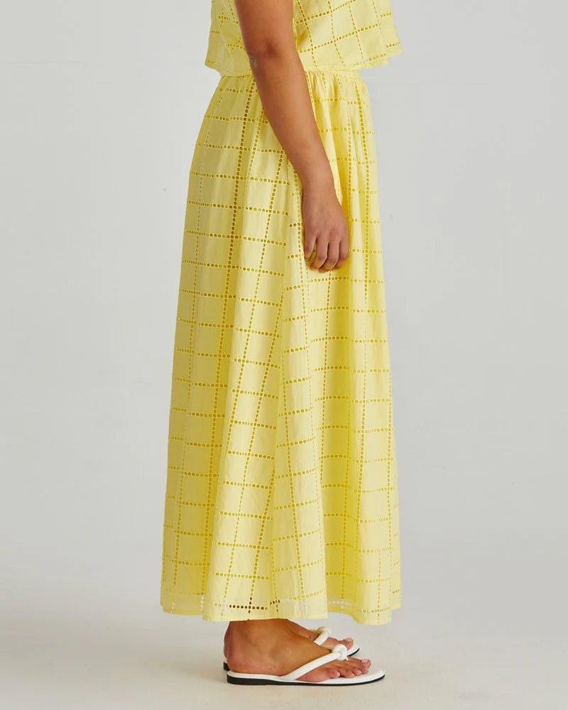 Helmi Broderie Full Midi Skirt - Yellow