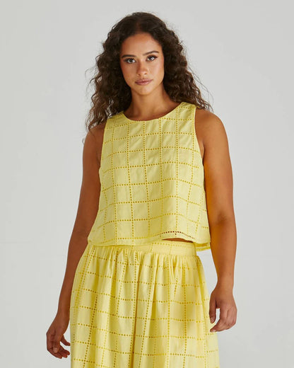 Helmi Broderie Tank Top Shirt - Yellow