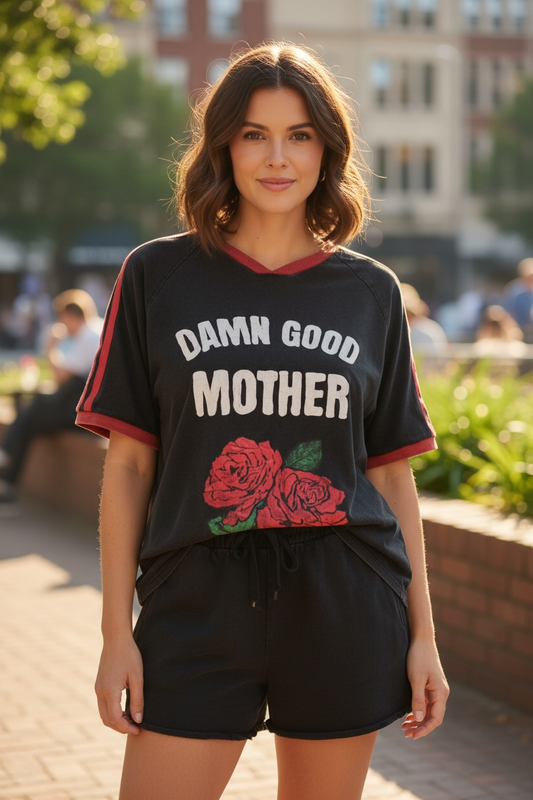 Jersey Oversized Tee Shirt - Damn Good Mother Black | By Frankie