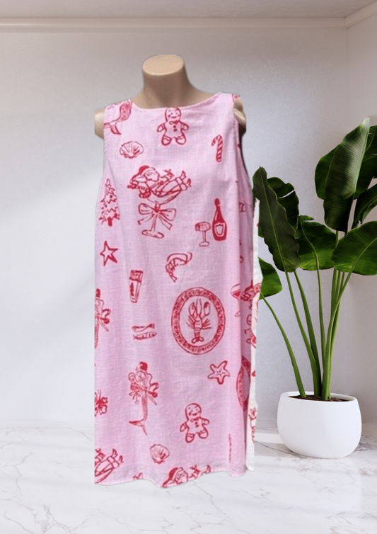Jazmin Santa Print Shift Mini Dress - Pink | By Frankie
