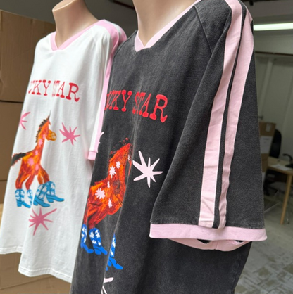 Jersey Oversized Tee T-Shirt - Black Acid Wash Lucky Star | By Frankie