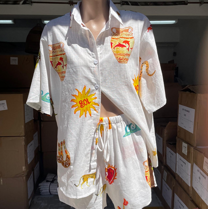 Taya Matching Shirt & Shorts Set - White Mermaid Rodeo | By Frankie