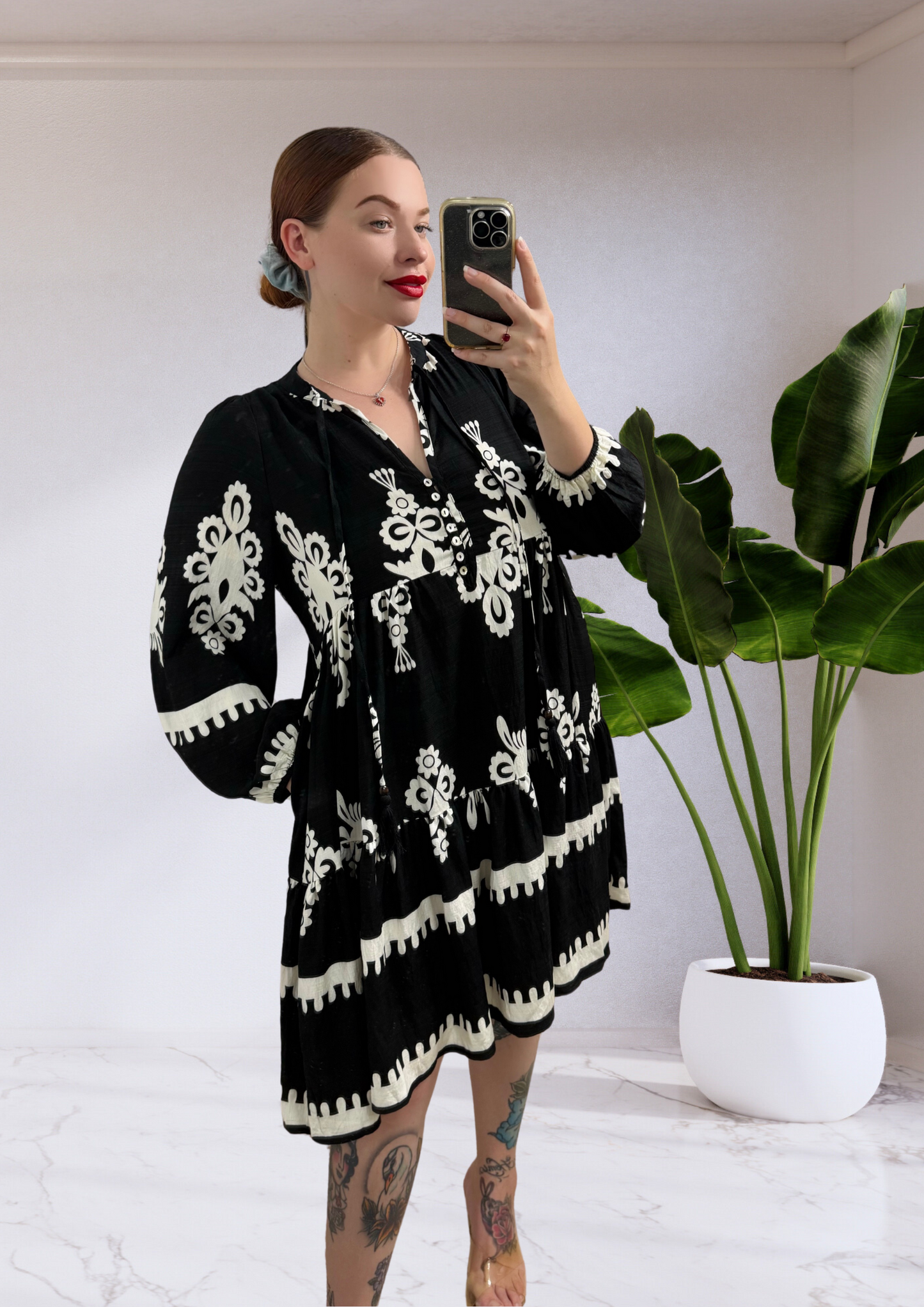 Grace Long Sleeve Mini Dress - Black