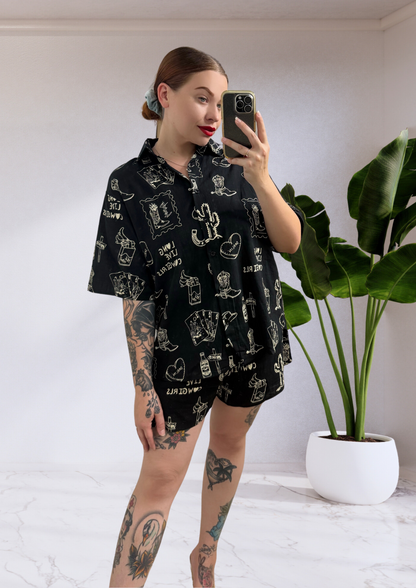 Taya Button Up Shirt & Shorts - Black Long Live Cowgirls | By Frankie