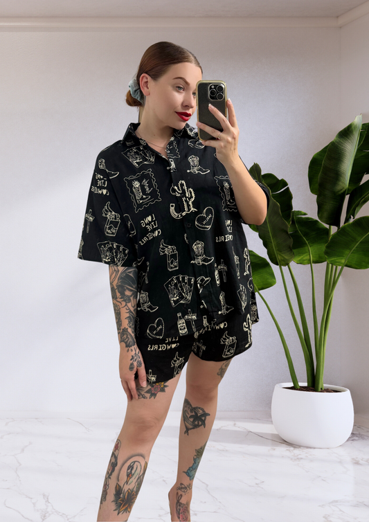 Taya Button Up Shirt & Shorts - Black Long Live Cowgirls | By Frankie