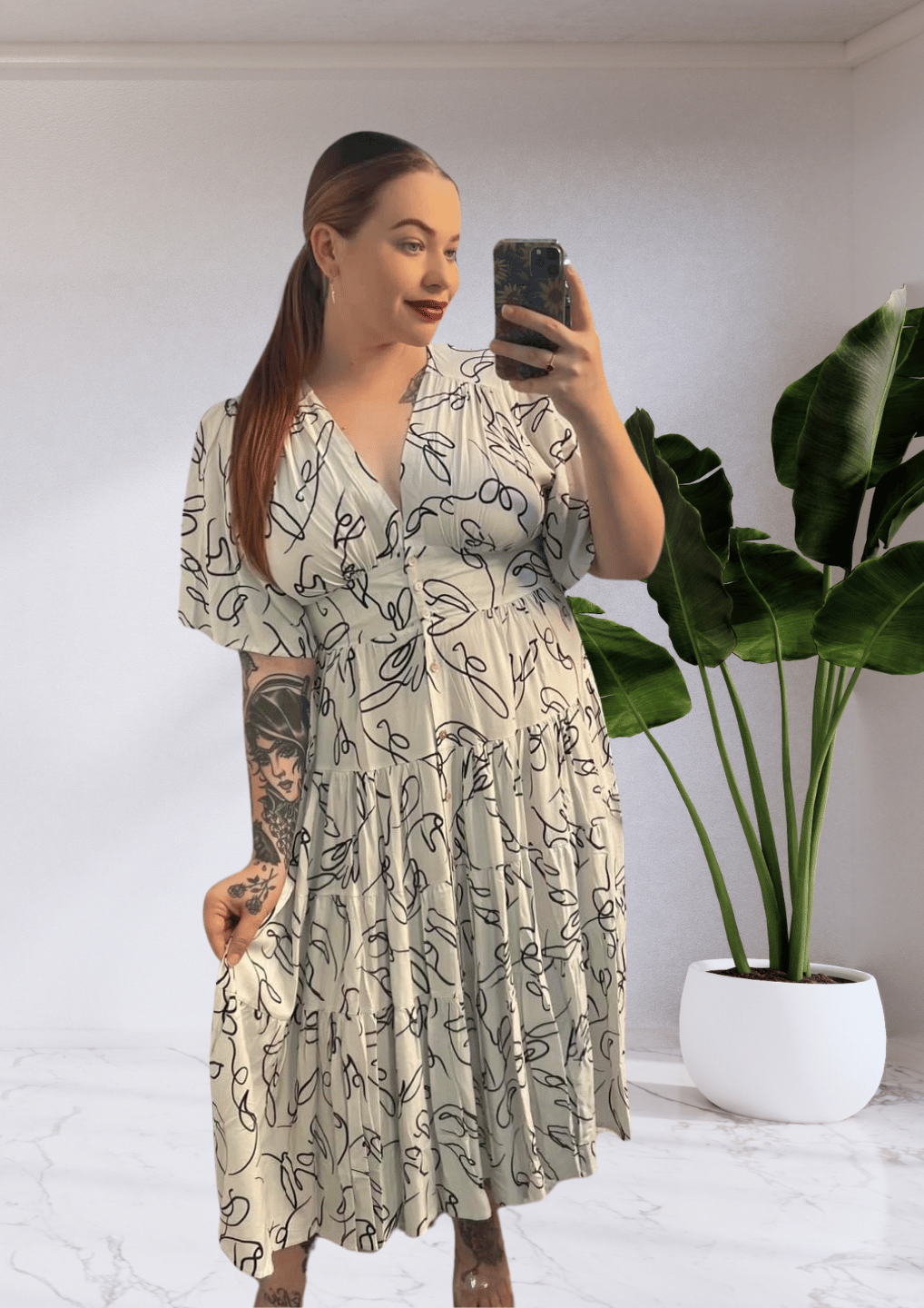 Zoe Button Up Midi Dress - Off White Black