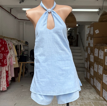 Kay Halter Neck Top & Short Set - Blue | By Frankie