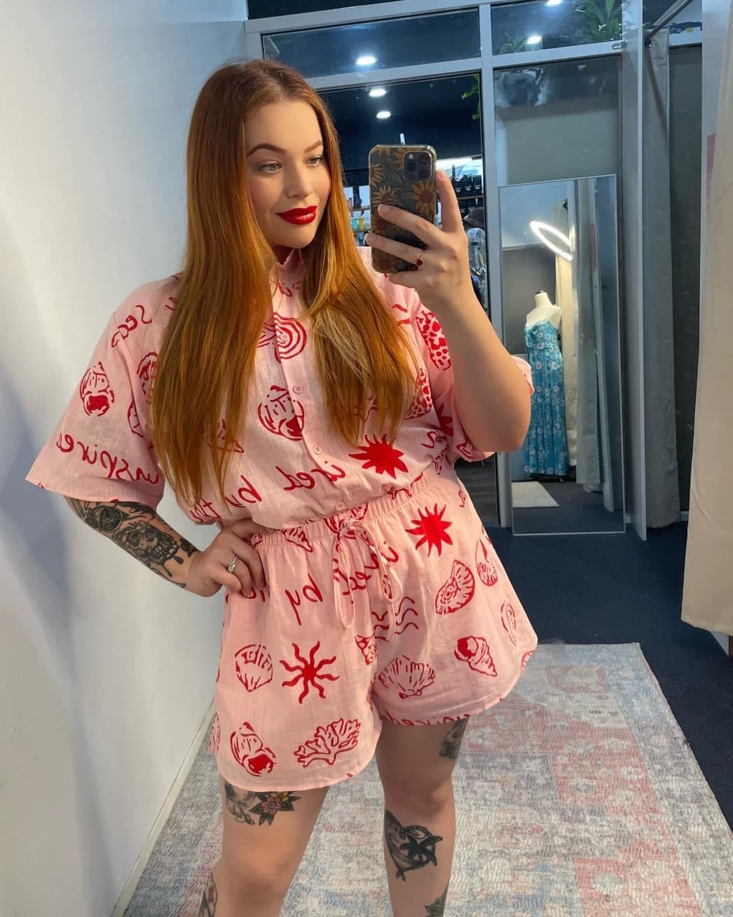 By Frankie clothing matching set pink Red Sea shells 