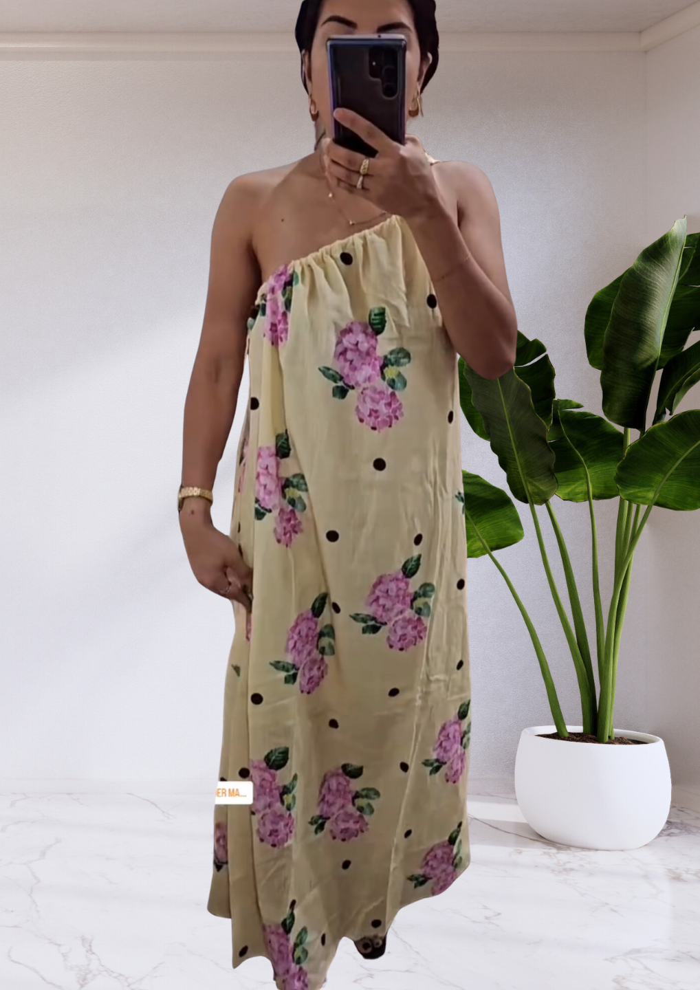 Holly Polka Dot Hydrangea One Shoulder Maxi Dress - Yellow | By Frankie