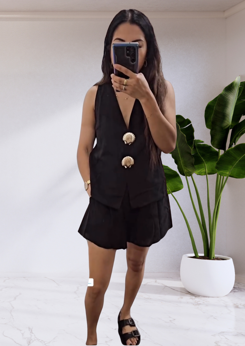 Kiara Shell Vest Top & Shorts Set - Black Gold Shell -| By Frankie