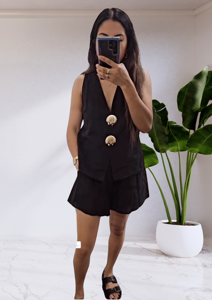 Kiara Shell Vest Top & Shorts Set - Black Gold Shell -| By Frankie