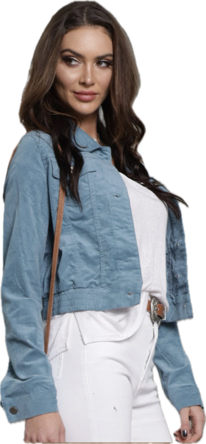 Cord Cropped BomberJacket - Blue Steel
