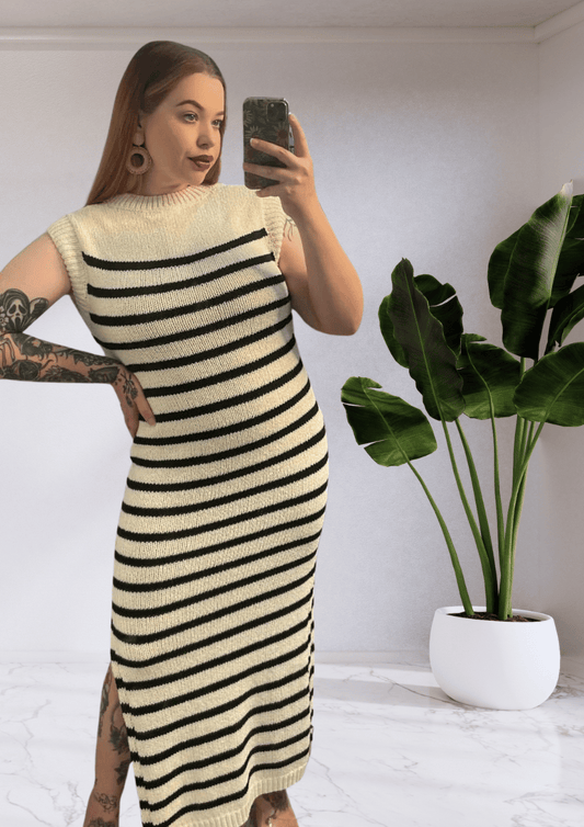 Monica Knit Maxi Dress - White Black Stripe