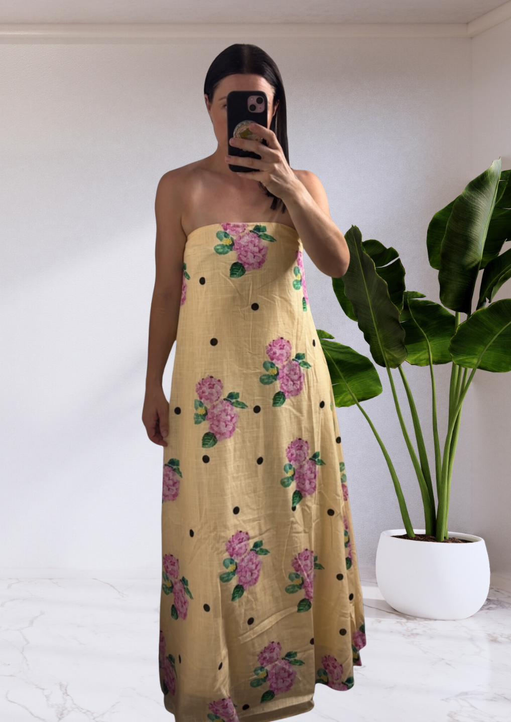 Georgie Strapless Tube Lace Ladder Maxi Dress - Yellow Polka Hydrangea | By Frankie