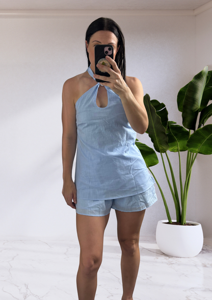 Kay Halter Neck Top & Short Set - Blue | By Frankie