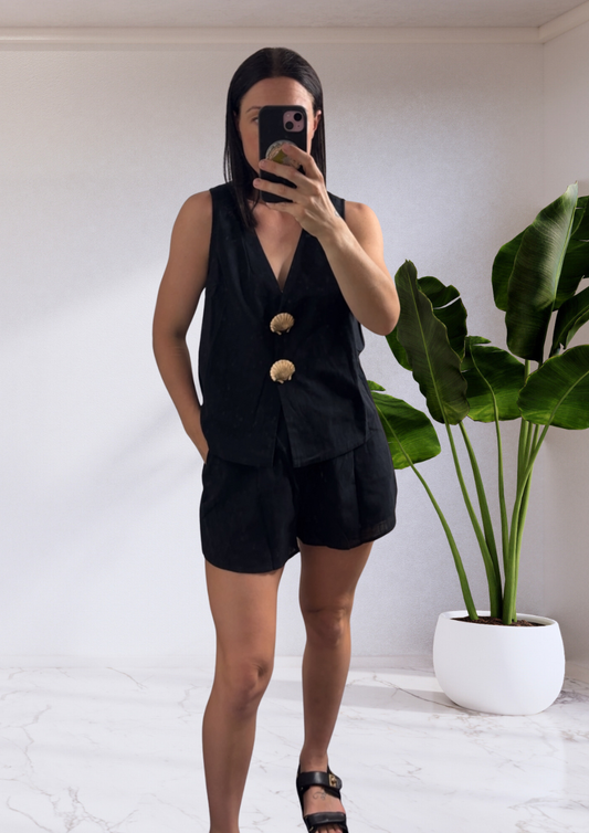 Kiara Shell Vest Top & Shorts Set - Black Gold Shell -| By Frankie