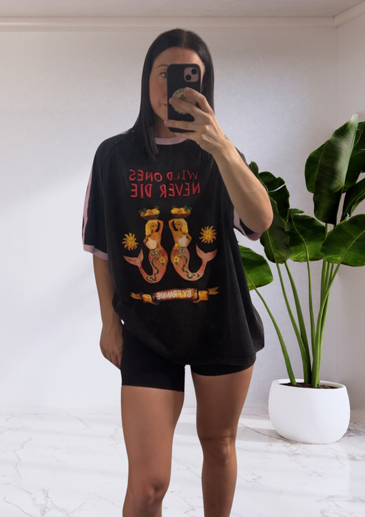 Mya Oversized Tee T-Shirt - Black Acid Wash Wild Ones | By Frankie