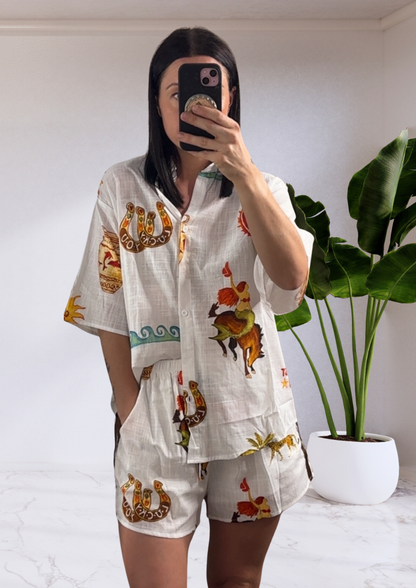 Taya Matching Shirt & Shorts Set - White Mermaid Rodeo | By Frankie