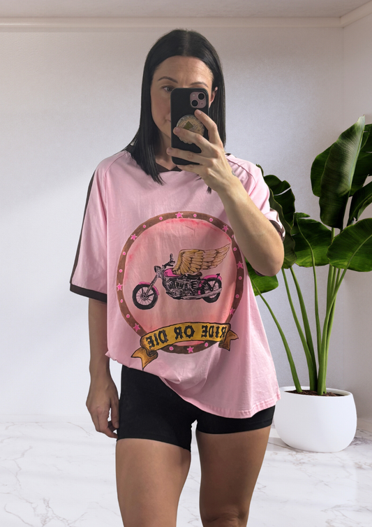 Jersey Tee T-Shirt - Pink Ride or Die | By Frankie