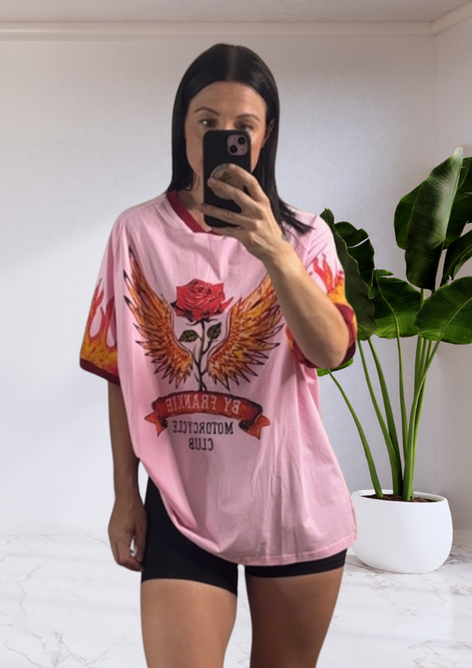 Jersey Oversized Tee T-Shirt - Pink Motorcycle Club | By Frankie