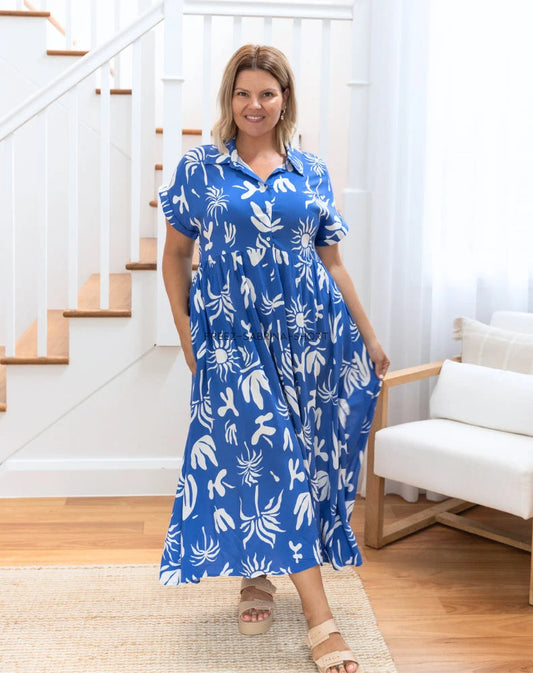 Elsie Button Up Bust Maxi Dress - Blue