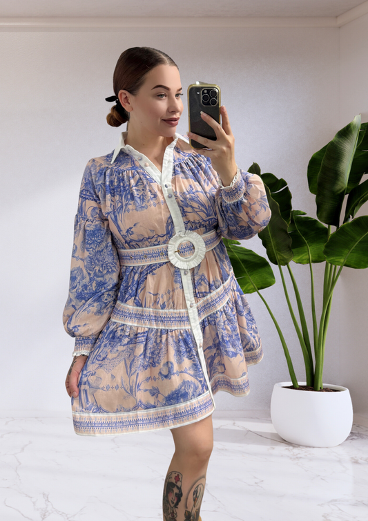 Bliss Doll Long Sleeve Belted Mini Dress - Purple