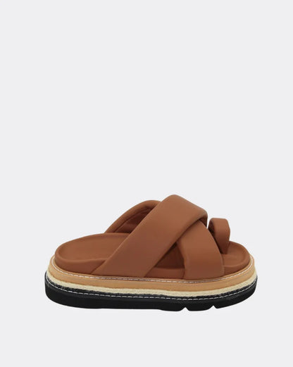Rule Platform Leather Padded Slide - Tan