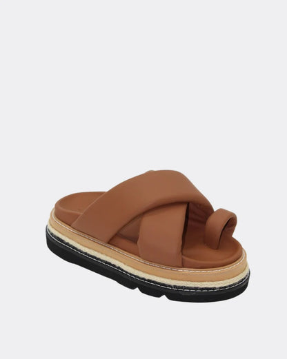 Rule Platform Leather Padded Slide - Tan