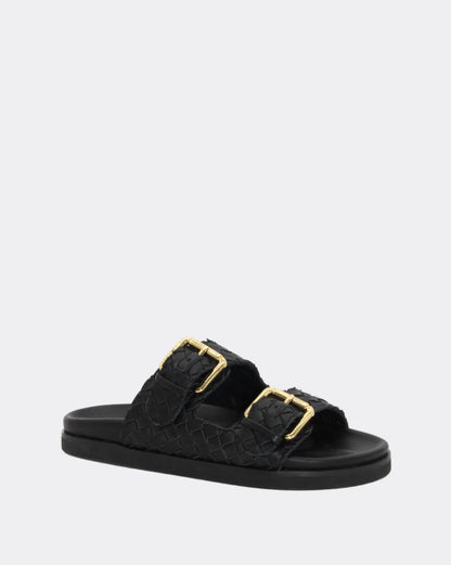 Blair Woven Leather Double Buckle Sandal - Black