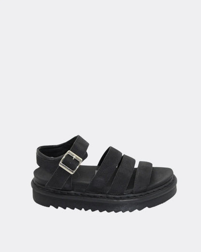 York Platform Leather Gladiator Sandal Shoes - Black