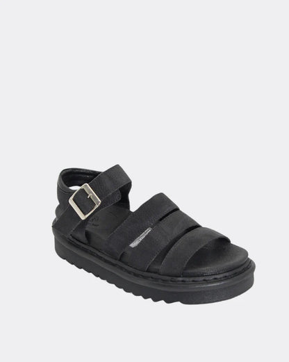 York Platform Leather Gladiator Sandal Shoes - Black