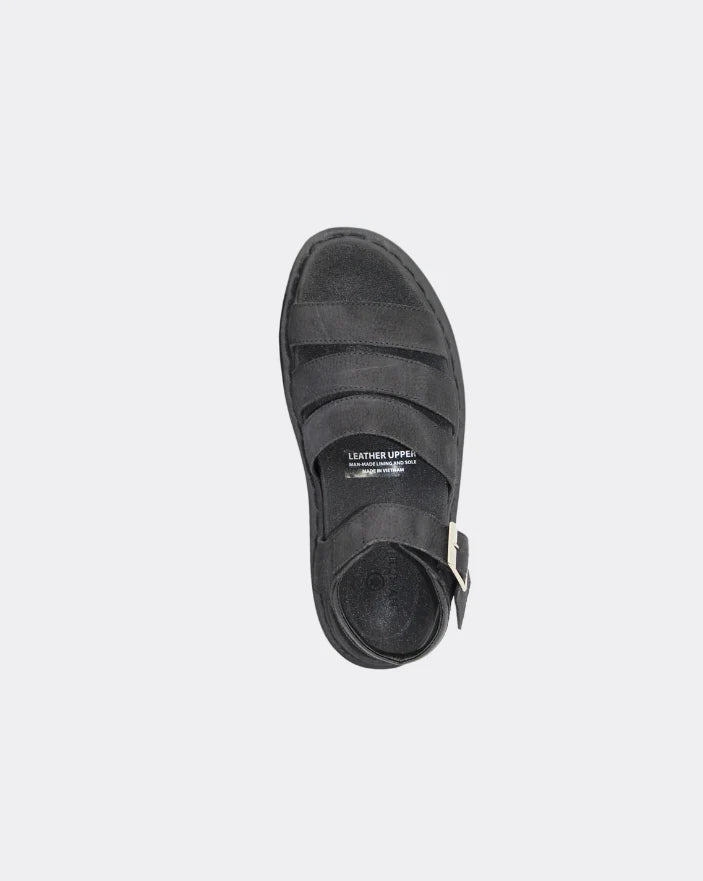 York Platform Leather Gladiator Sandal Shoes - Black