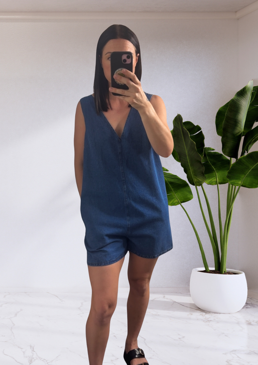 Cleo Denim Jumpsuit - Mid Wash Blue