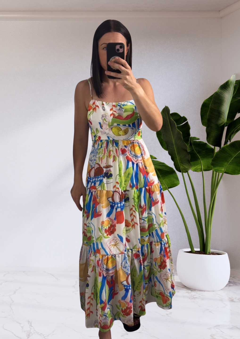 Jayde Floral Tiered Tie Back Detail Midi Dress - Fiesta Print