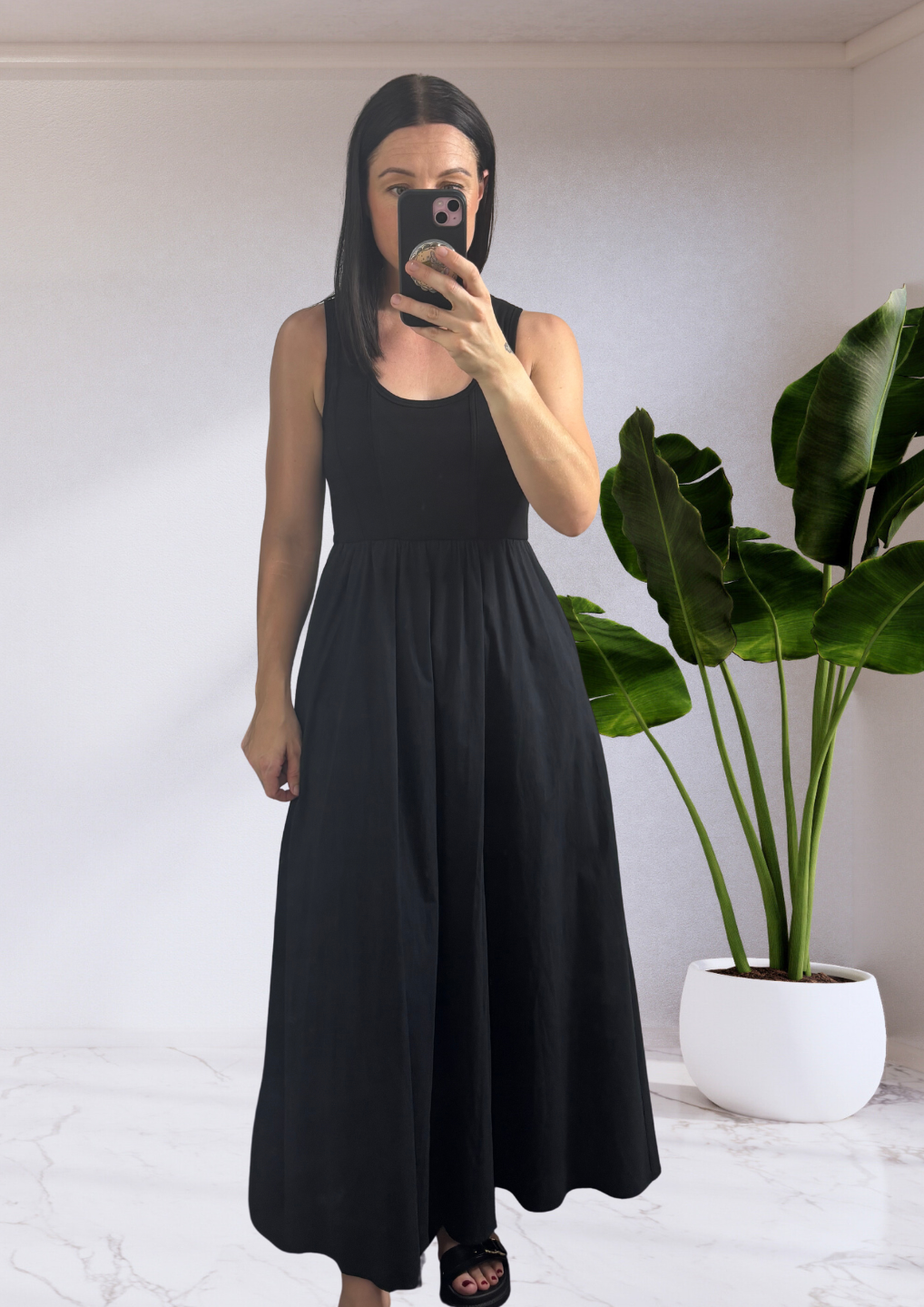 Phoenix Contrast Fabric Dress With Stretch Jersey Bodice & Cotton Blend Skirt - Black