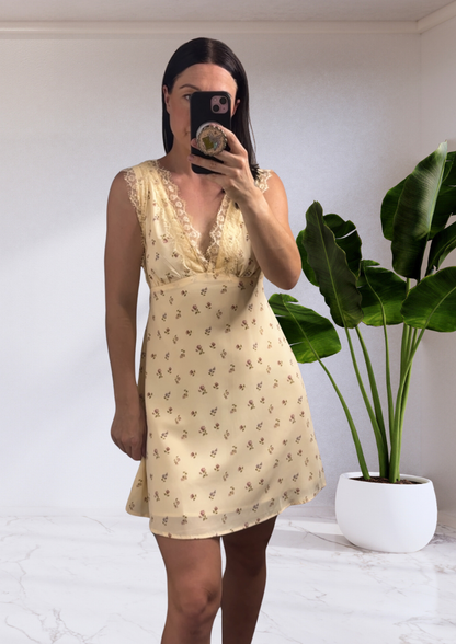 Lacey Lace Mini Dress - Yellow Floral