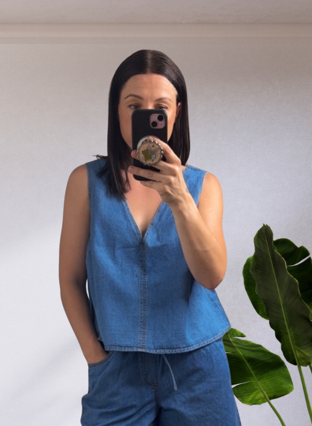 Cleo Cropped Top Shirt - Blue Vintage