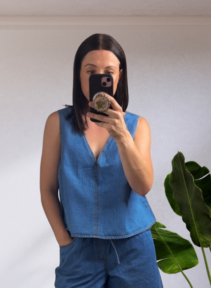 Cleo Cropped Top Shirt - Blue Vintage