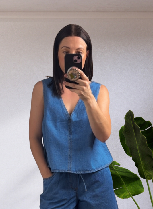 Cleo Cropped Top Shirt - Blue Vintage