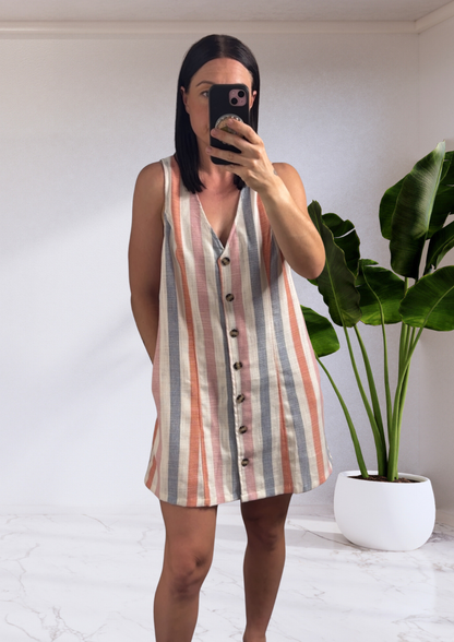 Travis Button Up Vest Mini Dress - Stripe