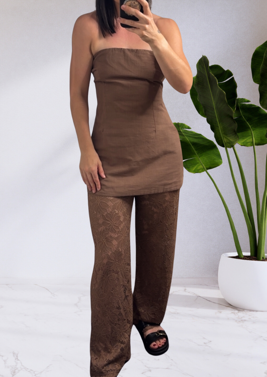 Zoe Lace Pant & Top Set Brown