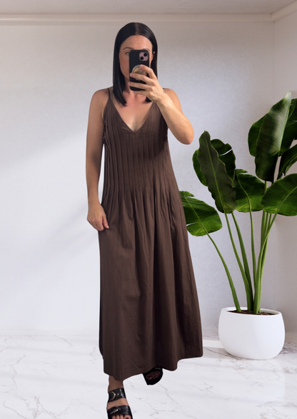 Erika Pleated Maxi Dress - Chocolate Brown | By Frankie