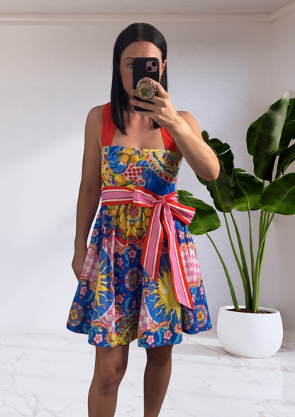 Summer Waist Tie Mini Dress - Sicily
