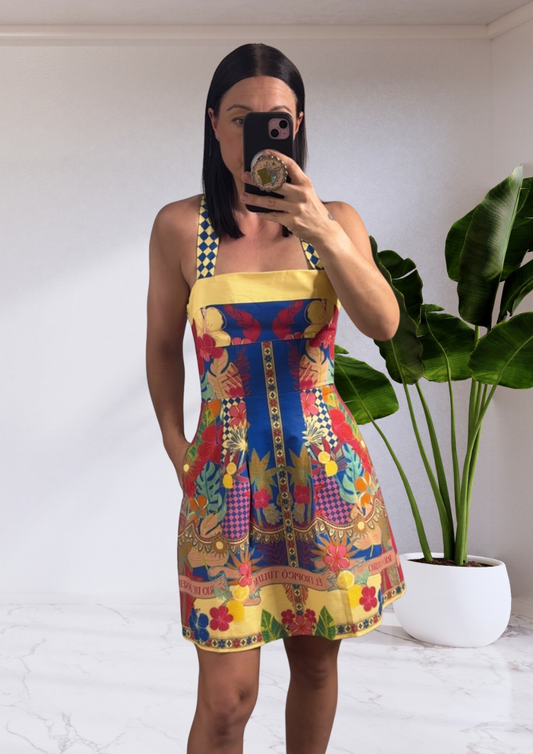 Summer Mini Dress - Rio Yellow Blue