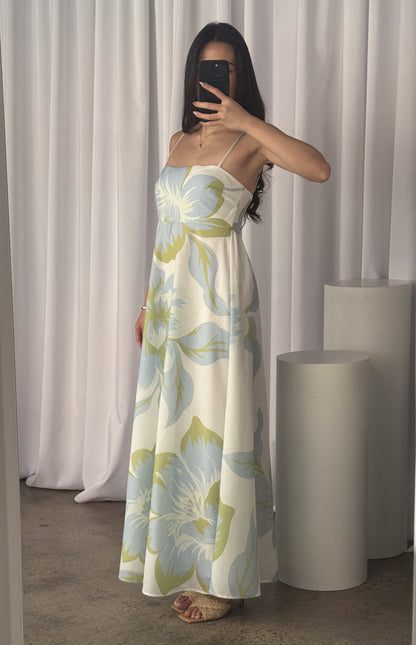 Chelsea Big Floral Print Maxi Dress - Blue Green