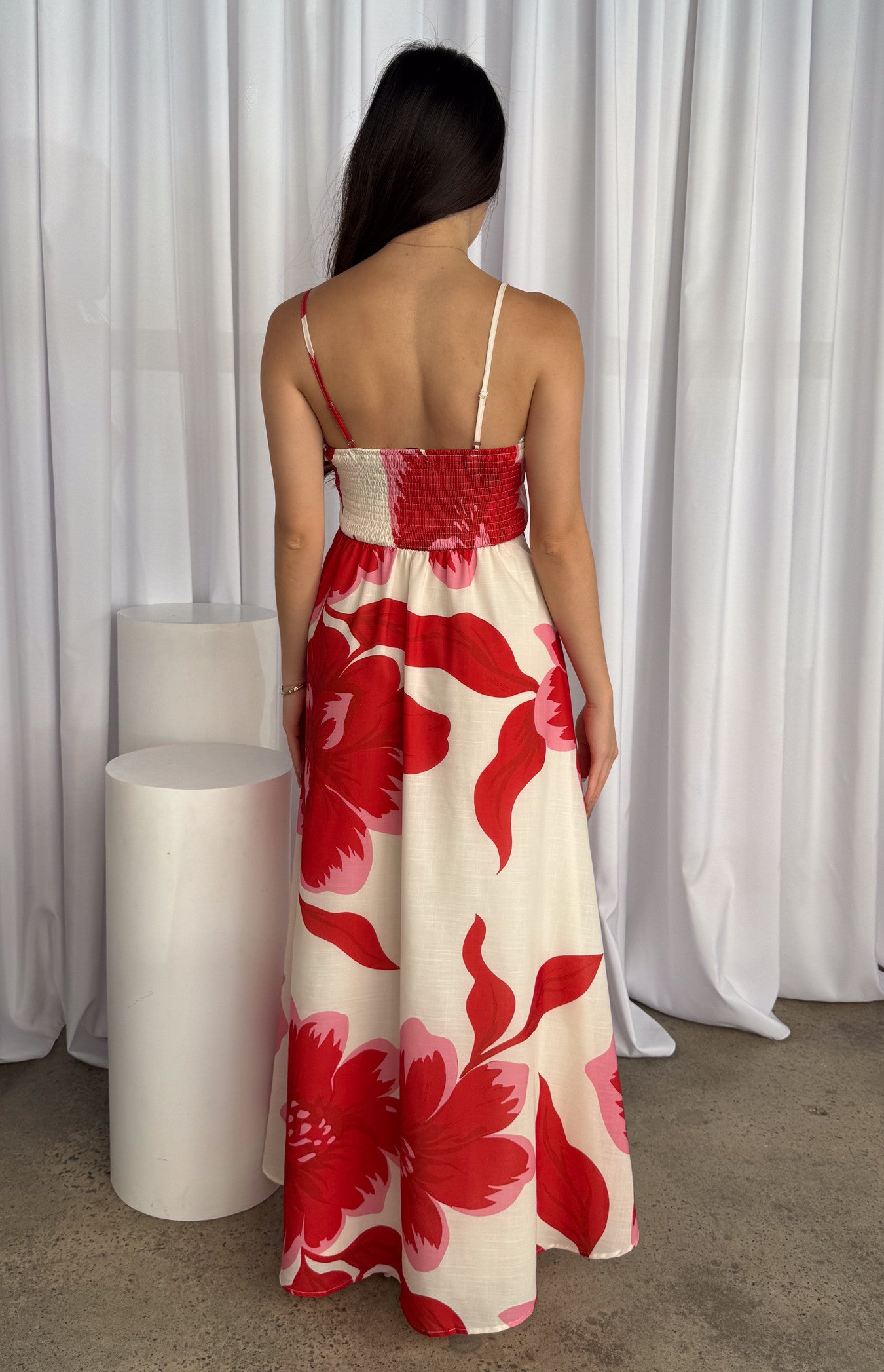 Chelsea Big Floral Print Maxi Dress - Pink Red