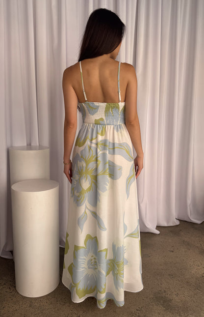 Chelsea Big Floral Print Maxi Dress - Blue Green