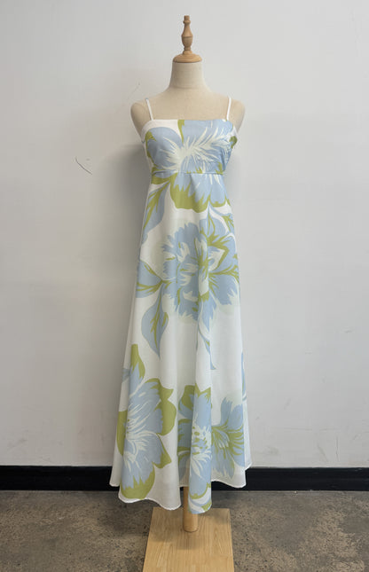 Chelsea Big Floral Print Maxi Dress - Blue Green